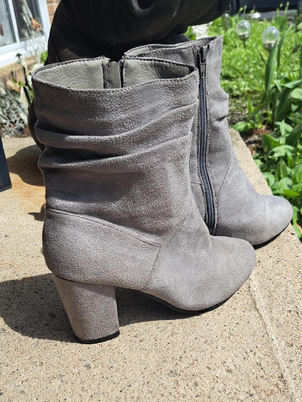 Streetwear Society Light Gray Suede Slouch Ankle Boots